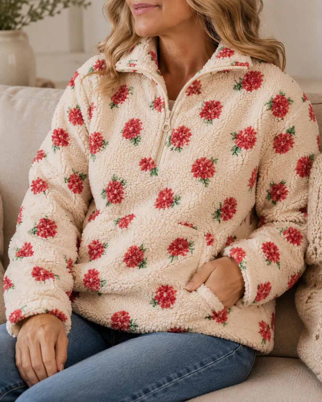 Elowen | Floral Sherpa Half-Zip Pullover