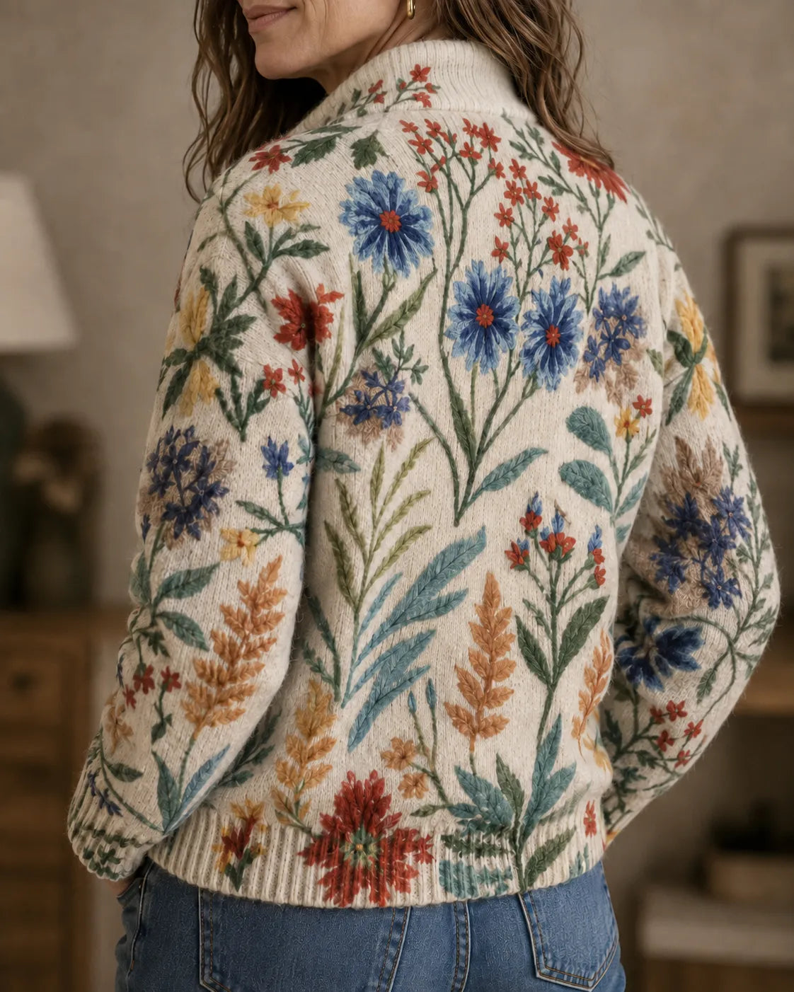 Flora | Painted Wildflower Zip Cardigan