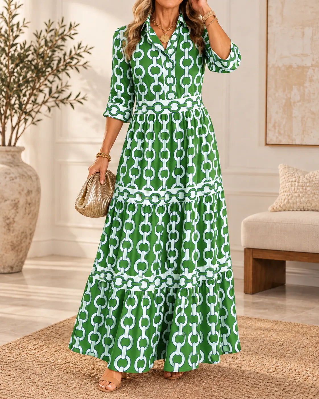 Vivienne Chain Print Tiered Maxi Dress