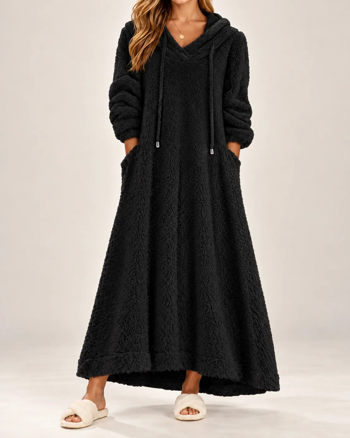 Amelie | Cozy Plush Hooded Maxi Dress