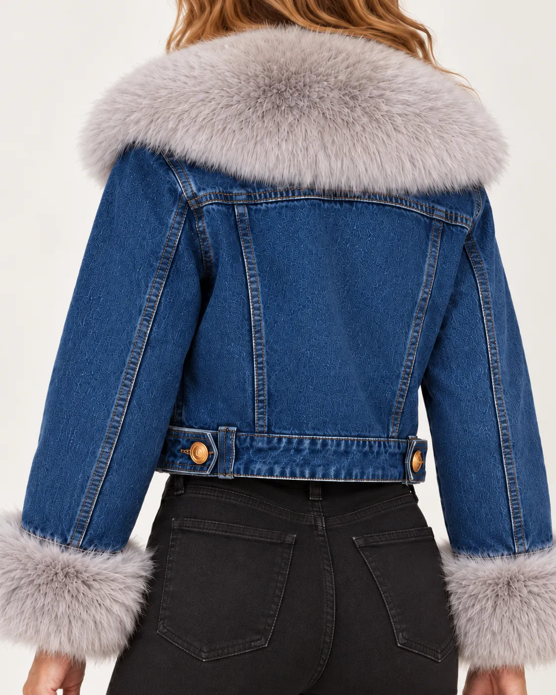 Vivienne Fur-Trim Denim Moto Jacket