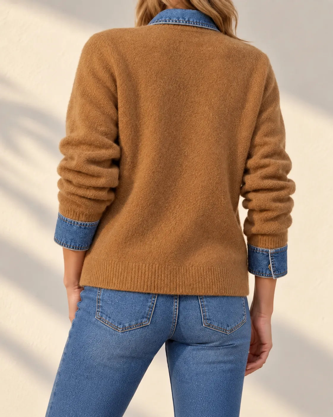 Lenora Denim-Trim Soft Knit Cardigan