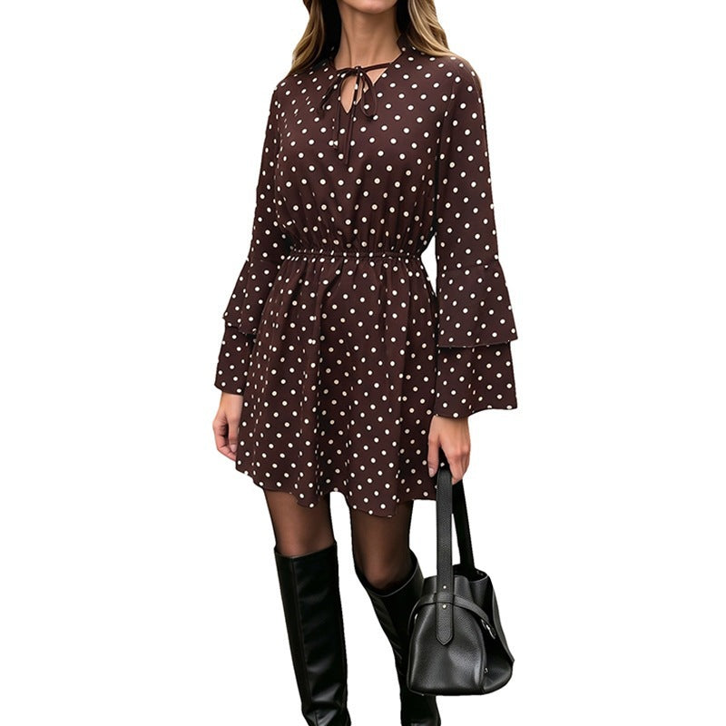 Rosalie | Polka Dot Tie-Neck Mini Dress