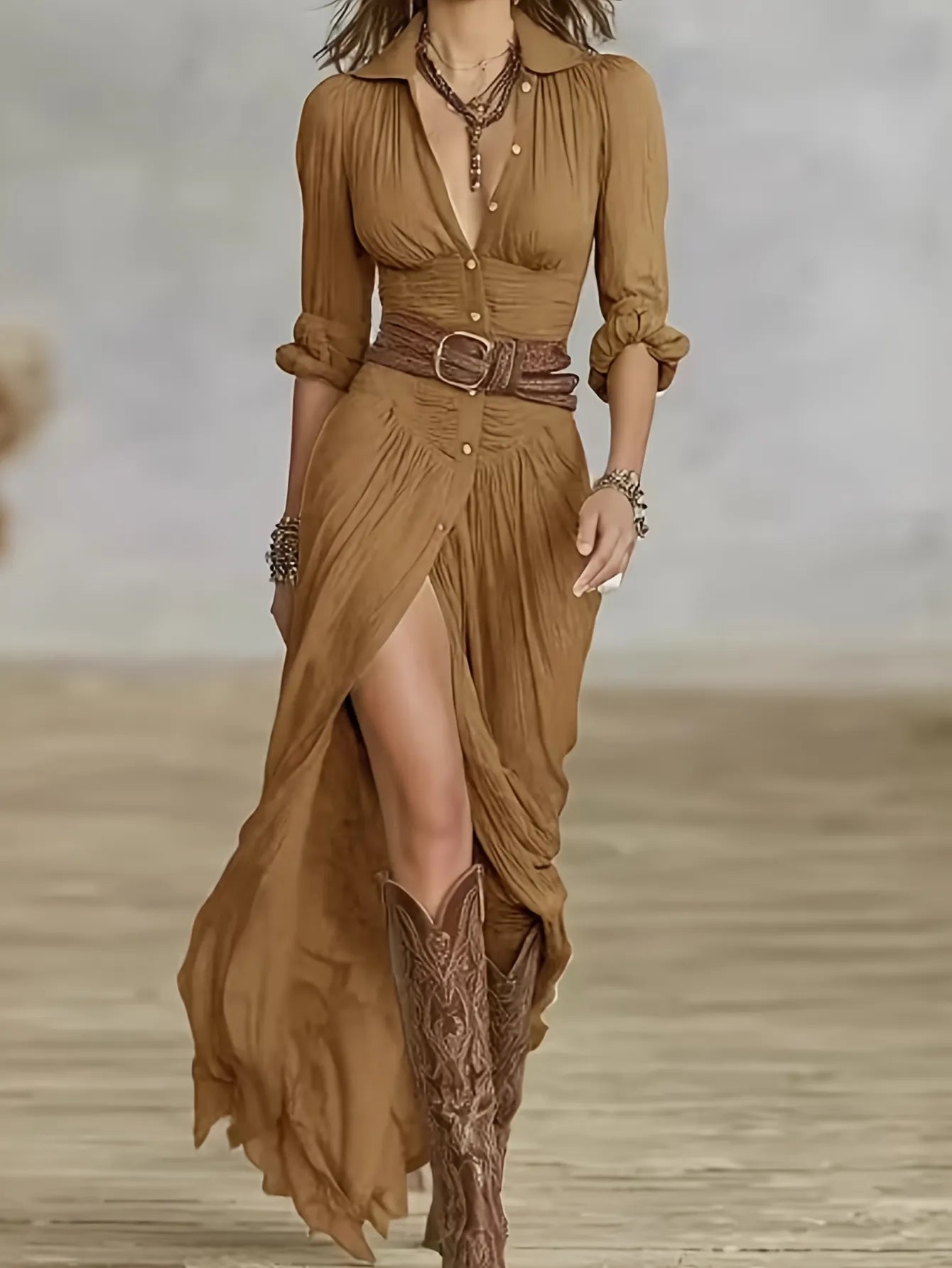 Selena | Belted Button-Front Maxi Dress
