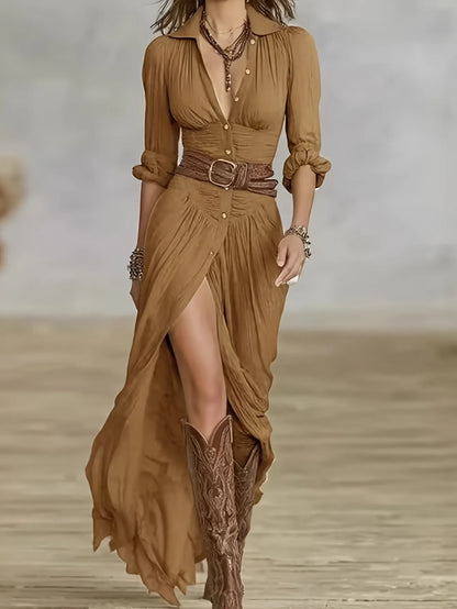 Selena | Belted Button-Front Maxi Dress