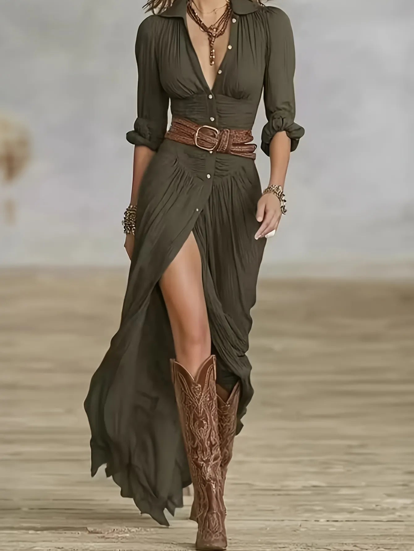 Selena | Belted Button-Front Maxi Dress
