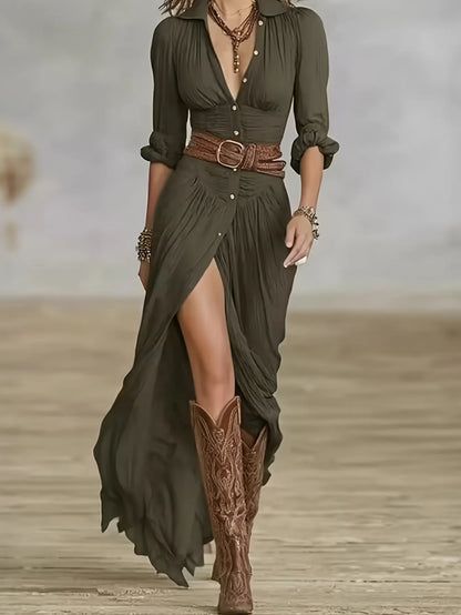 Selena | Belted Button-Front Maxi Dress