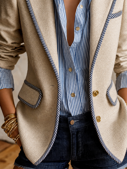 Quiet Luxe Gold Button Textured Blazer Coat
