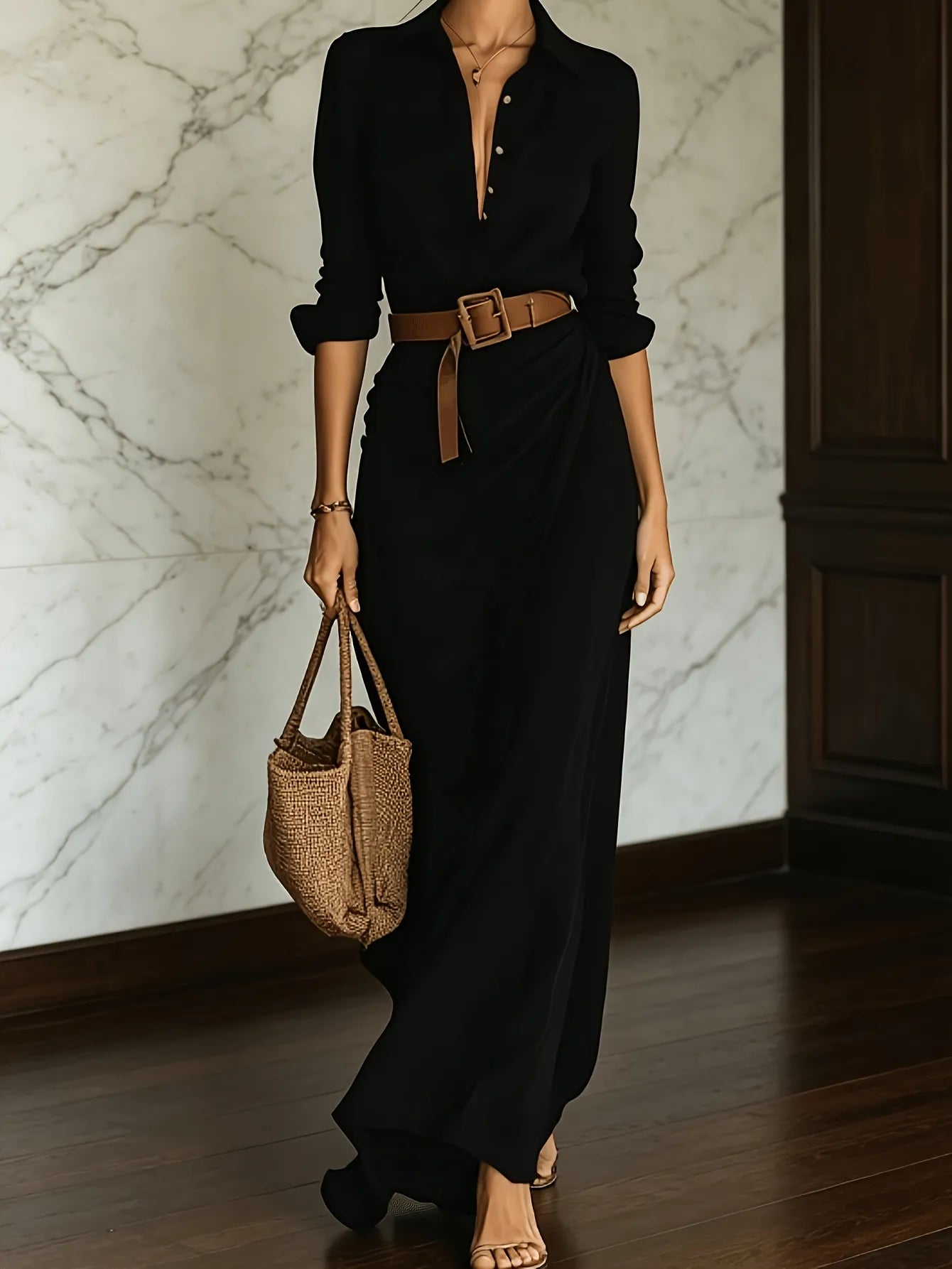 Selena | Belted Button-Front Maxi Dress