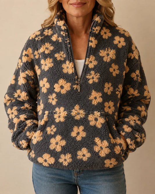 Elodie | Floral Sherpa Quarter-Zip Pullover