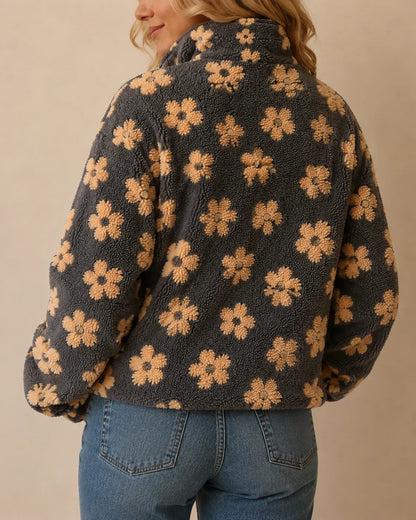 Elodie | Floral Sherpa Quarter-Zip Pullover