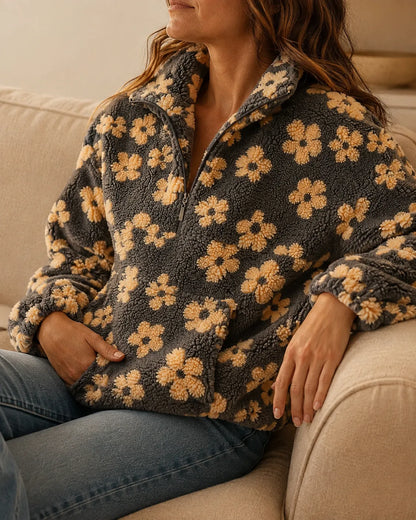 Elodie | Floral Sherpa Quarter-Zip Pullover