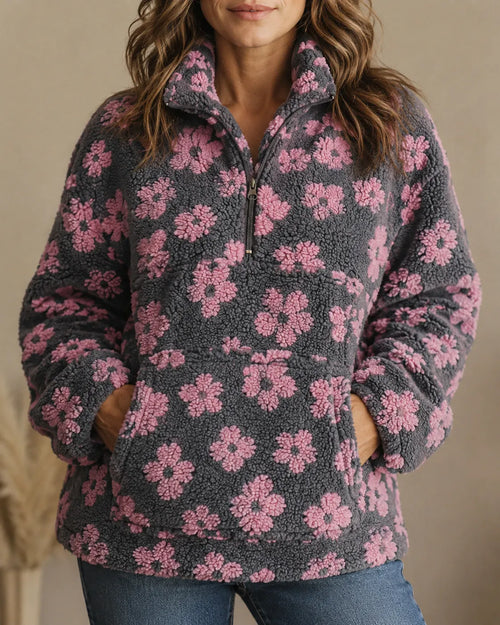 Rosalie | Floral Sherpa Quarter-Zip Pullover
