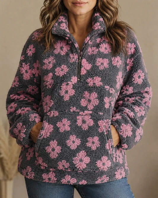 Rosalie | Floral Sherpa Quarter-Zip Pullover