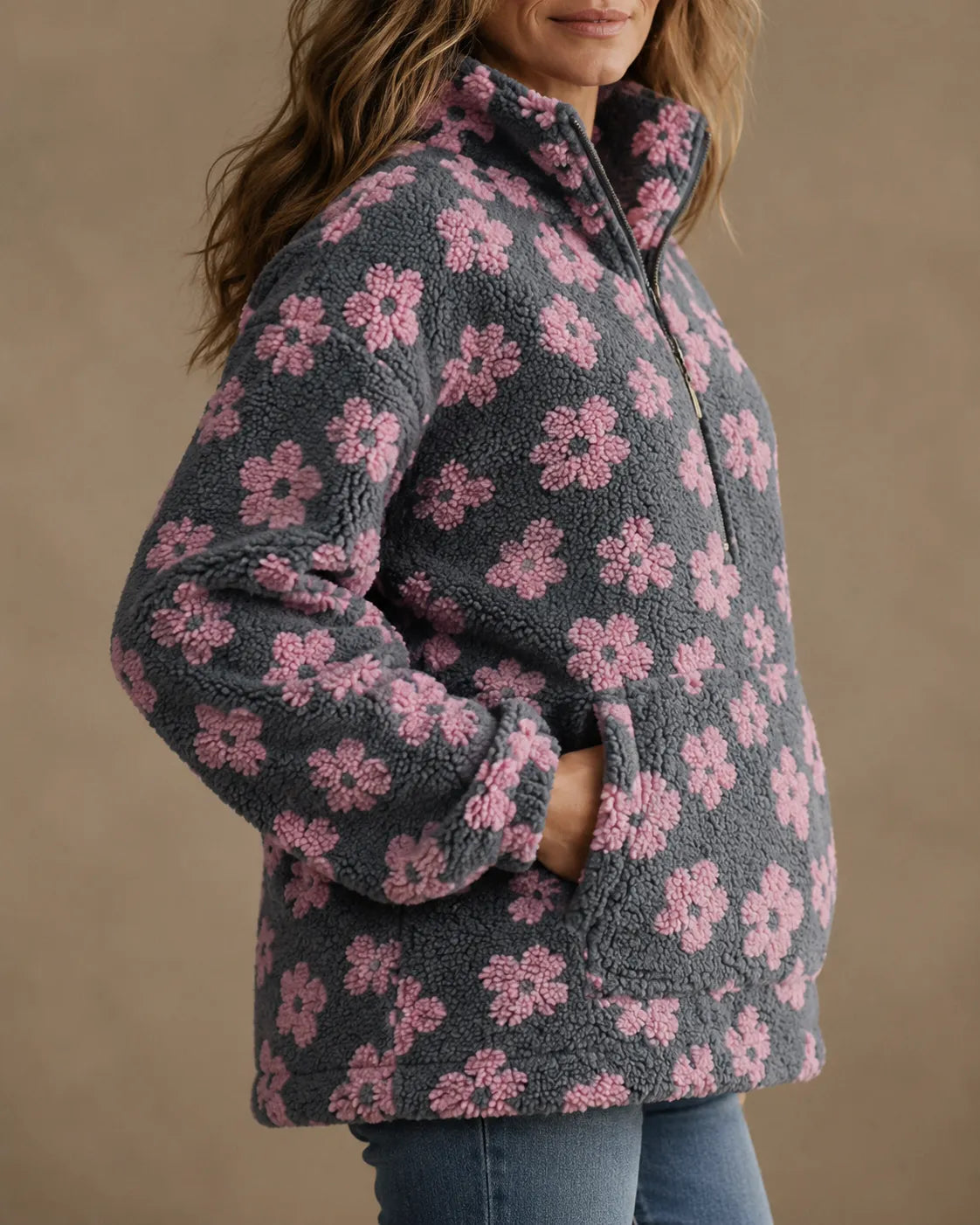 Rosalie | Floral Sherpa Quarter-Zip Pullover