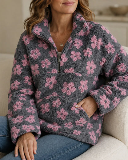 Rosalie | Floral Sherpa Quarter-Zip Pullover