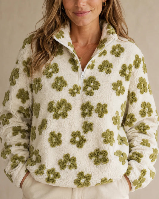 Elowen | Floral Sherpa Quarter-Zip Pullover