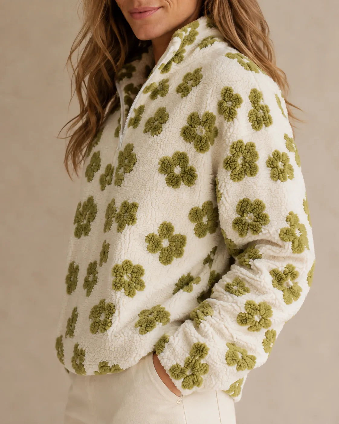 Elowen | Floral Sherpa Quarter-Zip Pullover