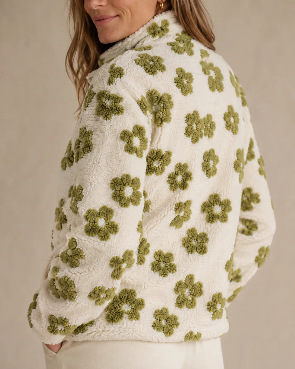Elowen | Floral Sherpa Quarter-Zip Pullover