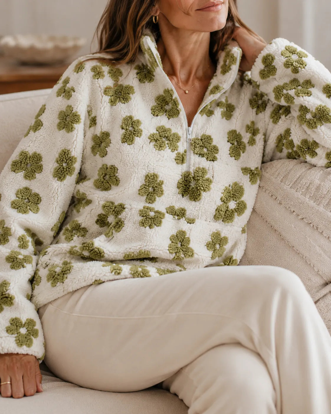 Elowen | Floral Sherpa Quarter-Zip Pullover