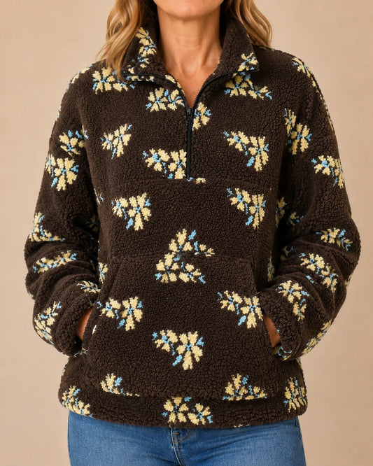 Maribel | Floral Sherpa Quarter-Zip Pullover