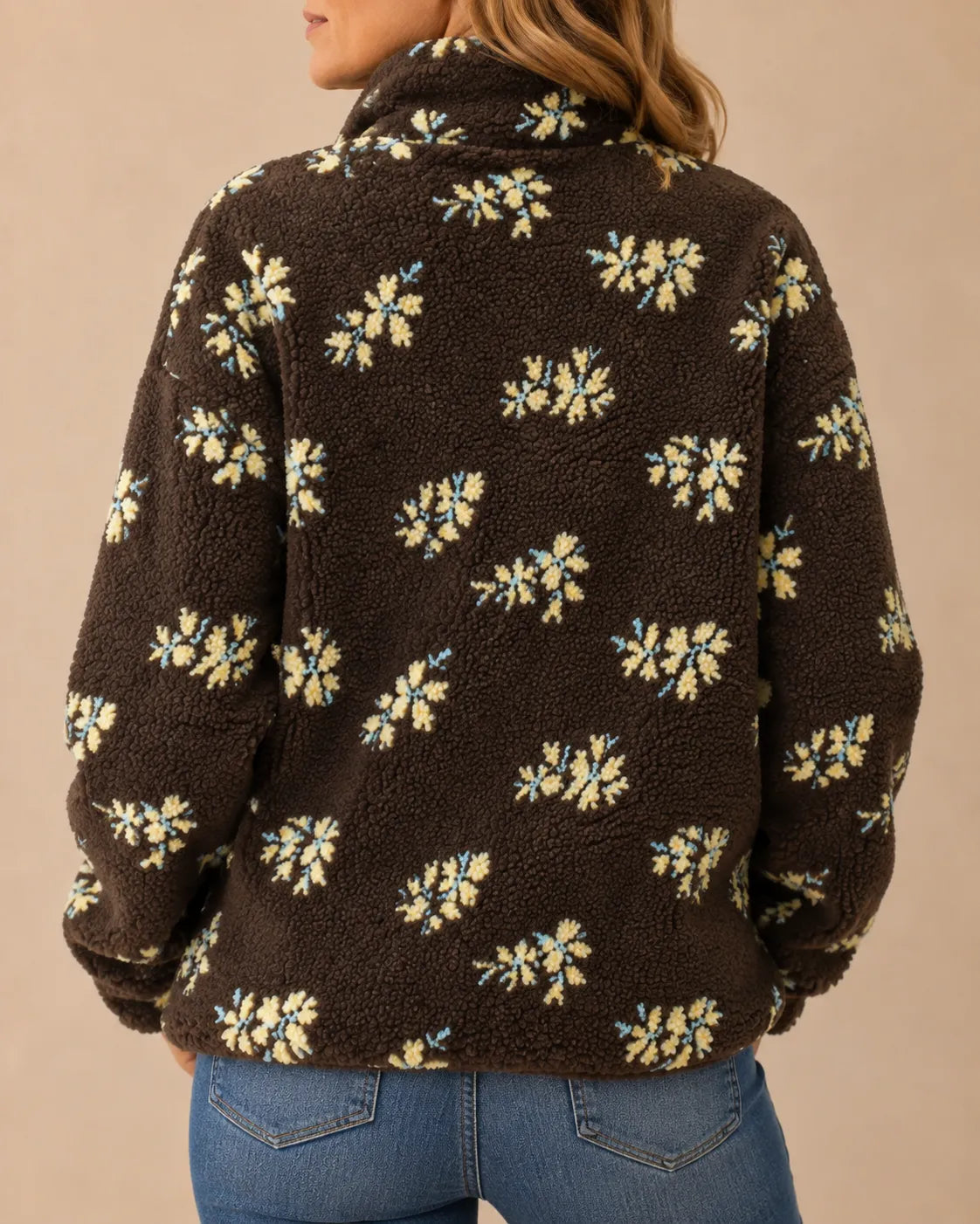 Maribel | Floral Sherpa Quarter-Zip Pullover