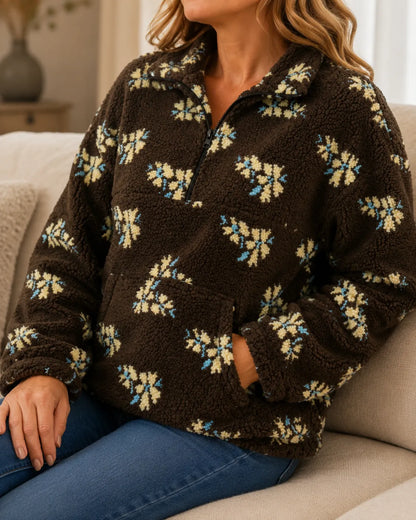Maribel | Floral Sherpa Quarter-Zip Pullover