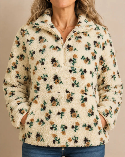 Elodie | Floral Sherpa Half-Zip Pullover