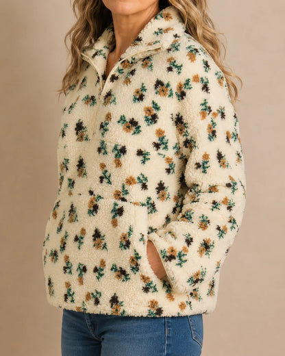 Elodie | Floral Sherpa Half-Zip Pullover