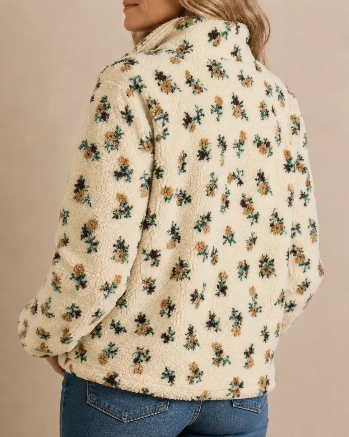 Elodie | Floral Sherpa Half-Zip Pullover