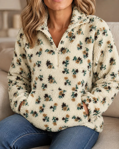 Elodie | Floral Sherpa Half-Zip Pullover