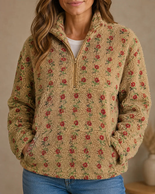 Rosalie | Petite Floral Sherpa Half-Zip Pullover
