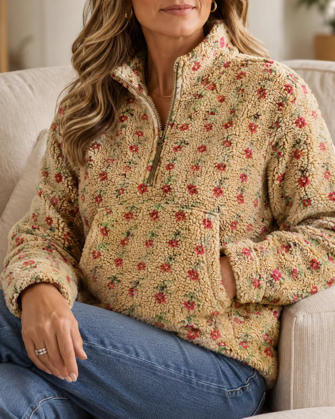 Rosalie | Petite Floral Sherpa Half-Zip Pullover