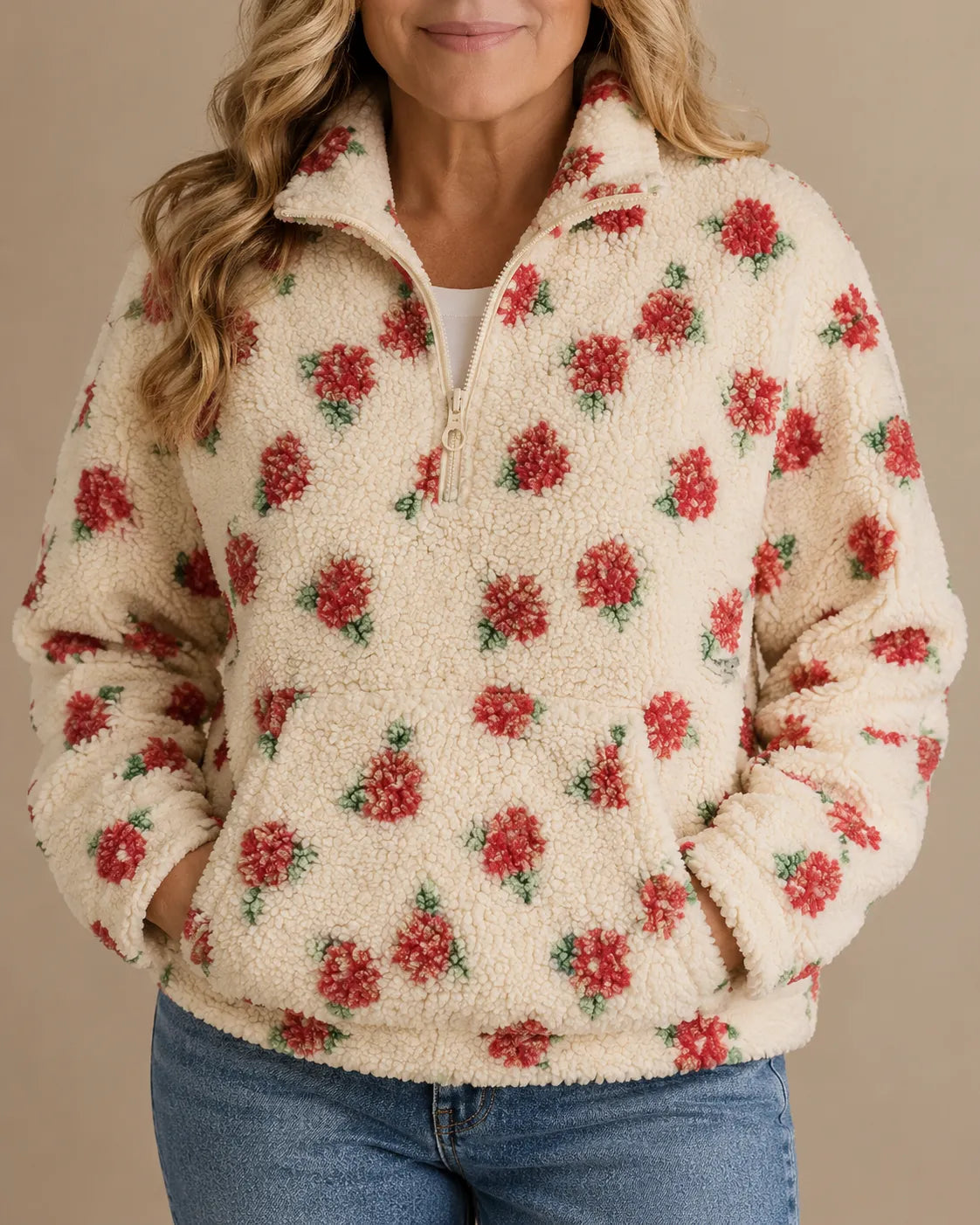Elowen | Floral Sherpa Half-Zip Pullover