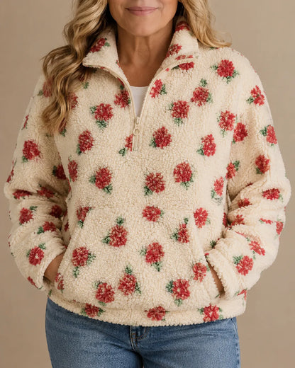 Elowen | Floral Sherpa Half-Zip Pullover