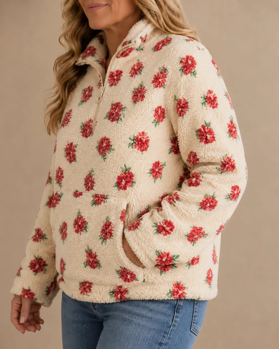 Elowen | Floral Sherpa Half-Zip Pullover