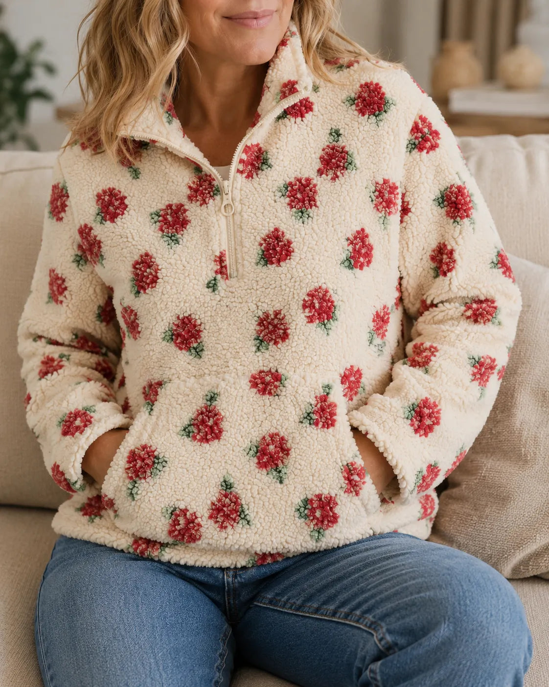 Elowen | Floral Sherpa Half-Zip Pullover