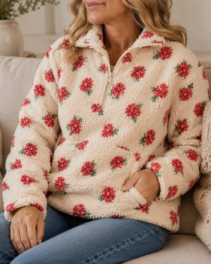 Elowen | Floral Sherpa Half-Zip Pullover