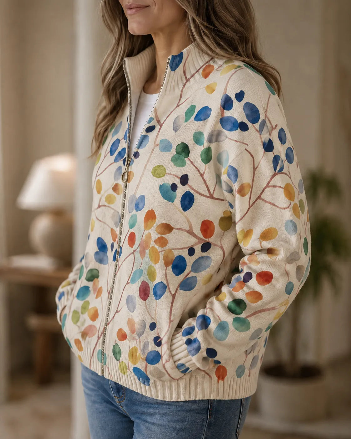 Celeste | Watercolor Bloom Zip Cardigan