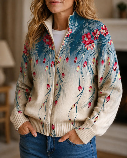 Coralie | Cascading Floral Zip Cardigan