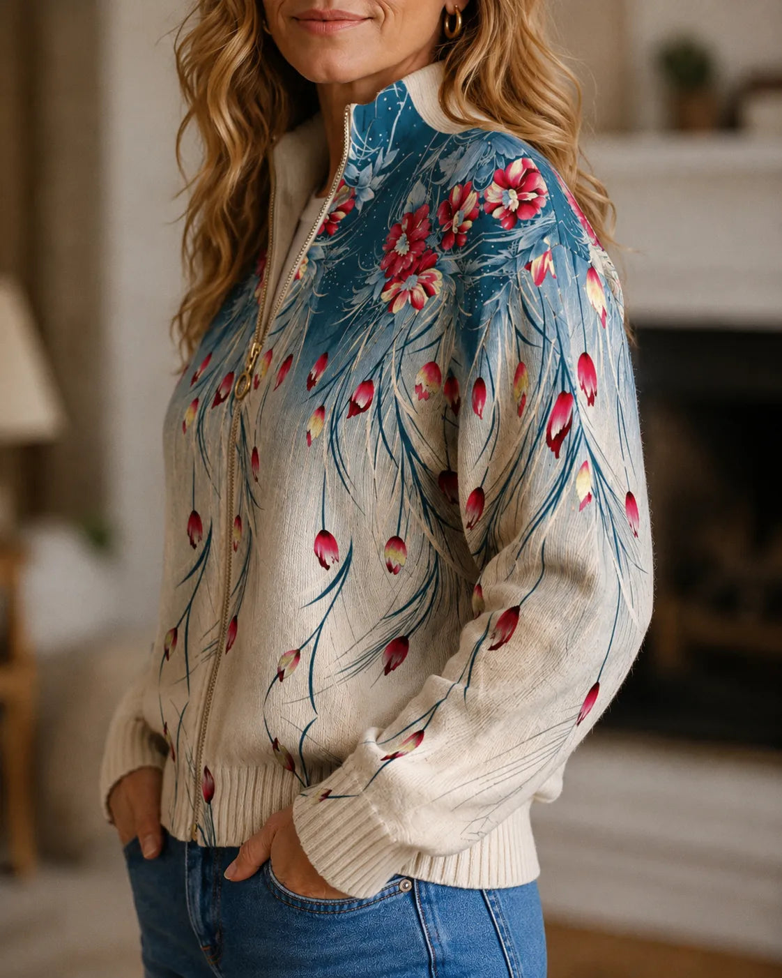 Coralie | Cascading Floral Zip Cardigan