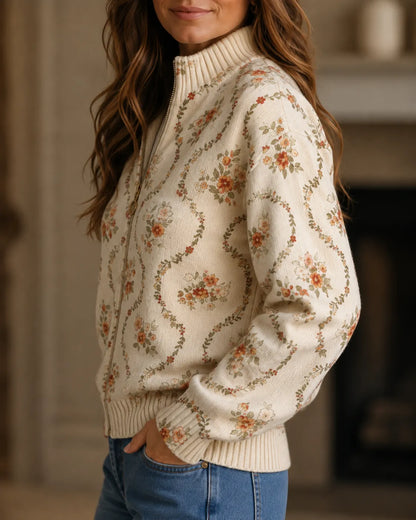 Maribel | Vintage Floral Zip Cardigan