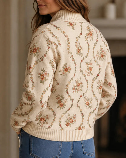 Maribel | Vintage Floral Zip Cardigan