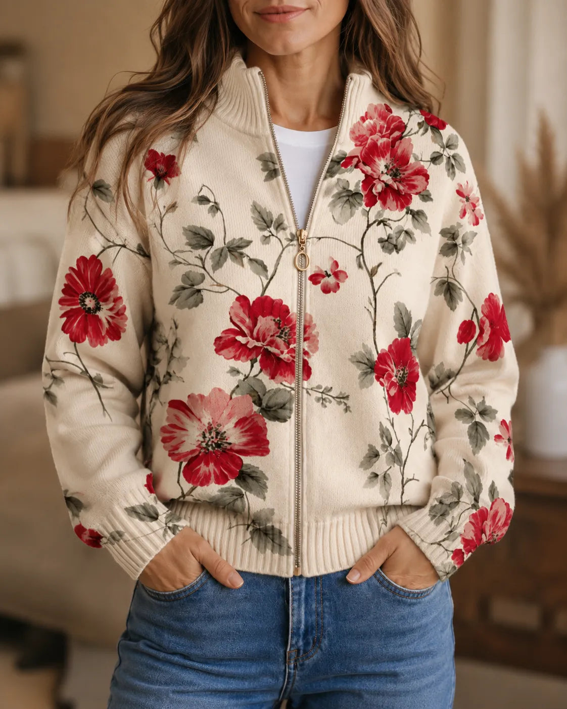 Camille | Rose Garden Zip Cardigan