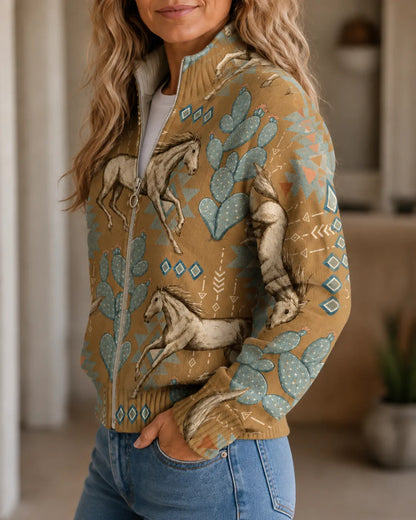 Sierra | Western Horse Print Zip Cardigan