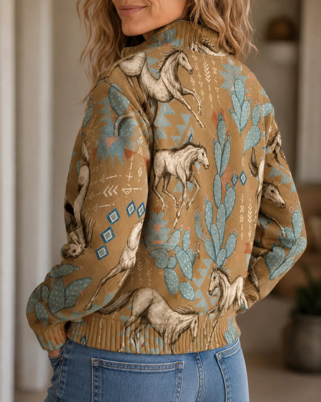 Sierra | Western Horse Print Zip Cardigan