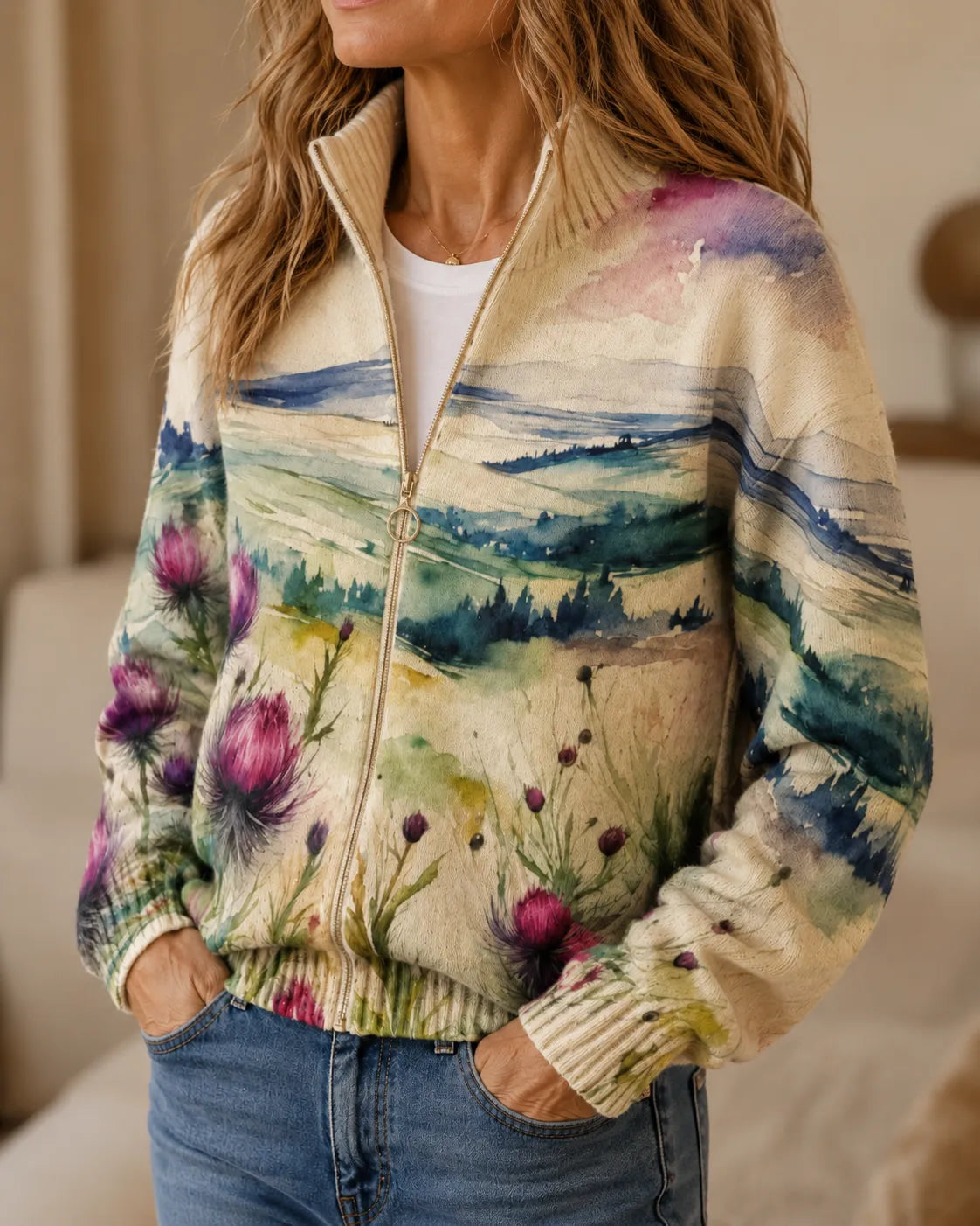 Heather | Thistle Meadow Zip Cardigan