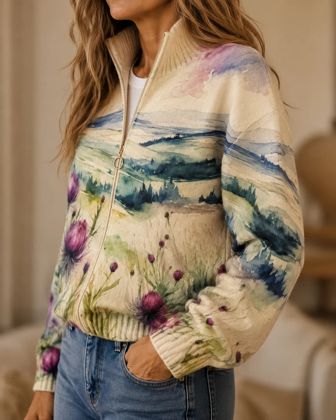 Heather | Thistle Meadow Zip Cardigan