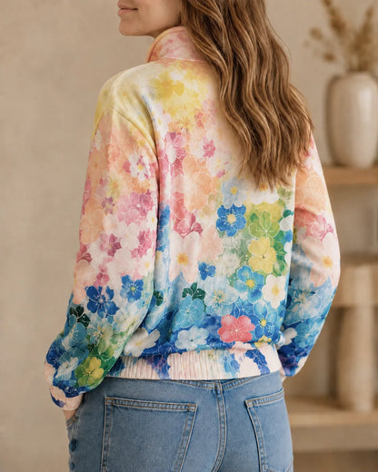 Liana | Watercolor Garden Zip Cardigan