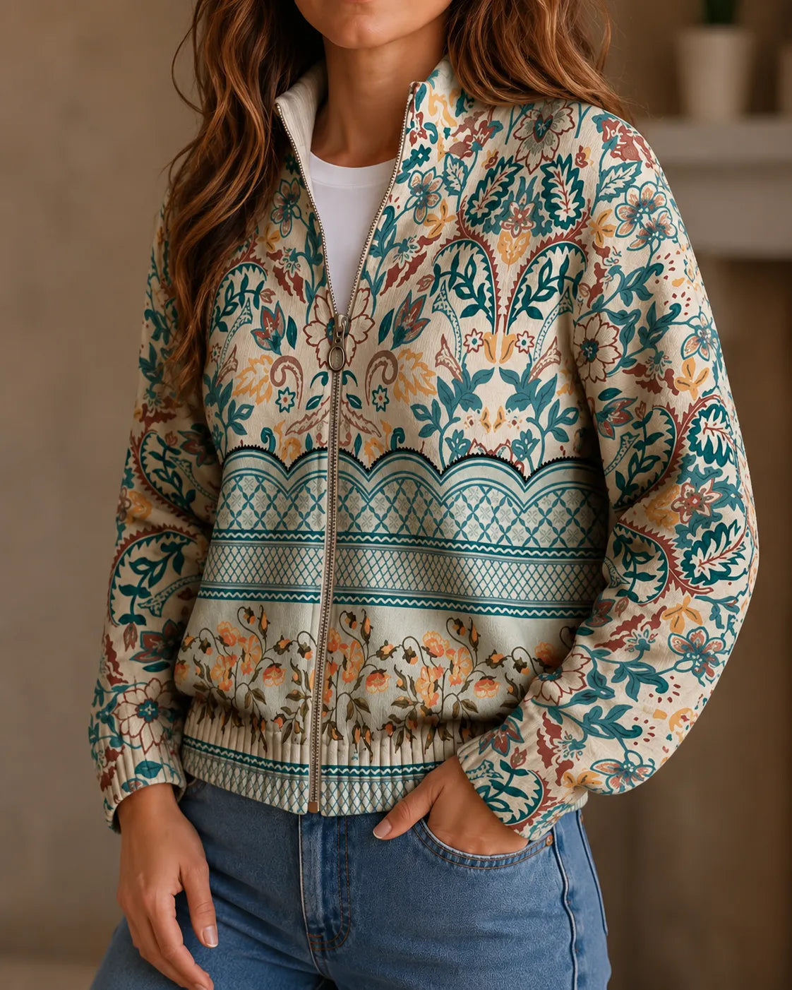 Adeline | Heritage Botanical Zip Cardigan